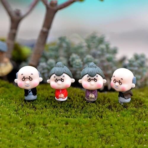 4Pcs Miniature Old Granny Grandpa Doll Ornaments Home Garden Crafts Decoration