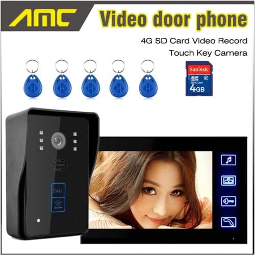 7 Inch LCD Monitor Video Record Video Doorbell Door Phone Intercom System RFID card unlock 4G SD Card vdieo recording video bell