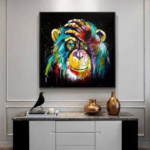 Watercolor Thinking Monkey Wall Art Canvas Prints Abstract Animals Pop Art Canvas Paintings Wall Decor Pictures For Kids Room