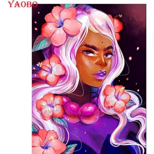 YAOBO 5d Diamond Painting Full Drill Square Cartoon Anime Girl Flower Diamond Embroidery Mosaic Pictures Of Rhinestones Decor