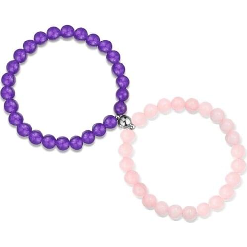 HIYONG 2021 Fashion 2pcs/set Natural Stone Bracelet Yoga Distance Beads Bracelets Magnetic Couple Bracelet Handmade Jewelry