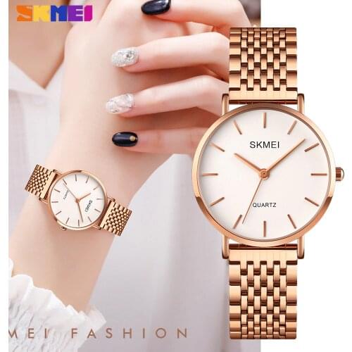 SKMEI Luxury Simple Quartz Ladies Dress Watches Fashion Stainless Steel Strap Clock Waterproof Bracelet Wristwatch Reloj Mujer