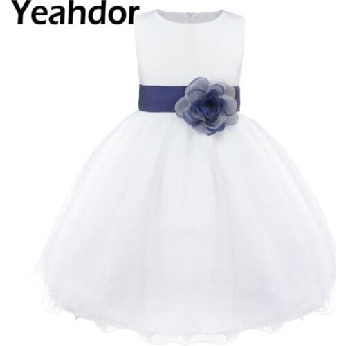 Kids Girls Summer Dress Knee Length Bowknot Flower Girls Dresses Wedding Birthday Party Dress First Communion Dress For Girls