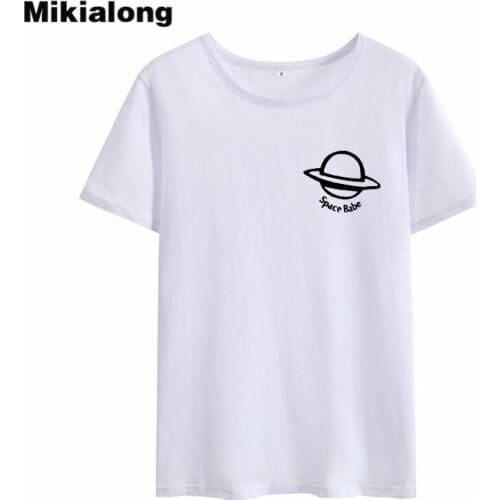 Mikialong Space Babe Pocket T-shirt Women Summer 2018 Women Tshirt Cotton Black White Tee Shirt Femme Tumblr T Shirt Women Top