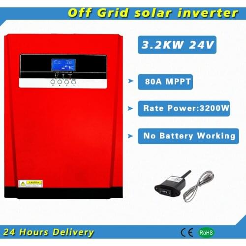 3200W 24V Hybrid Solar Inverter MPPT 80A Controller Pure Sine Wave With WIFI Monitor Work without Battery PV 120-500vdc