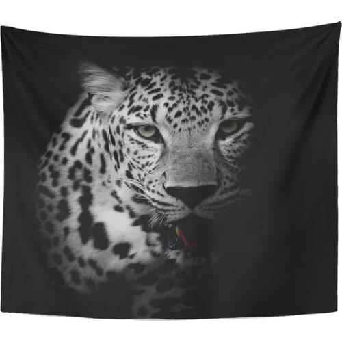 Black Leopard Portrait White Animal Photography Wildlife Fierce Tapestry Home Decor Wall Hanging for Living Room Bedroom Dorm