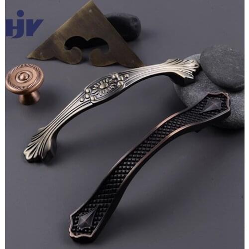 HJY Antique Handle Metal Bronze Drawer Pulls Vintage Kitchen Cupboard Door Hardware Furniture Zinc Alloy Drawer Handle Z437