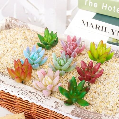 Artificial Green Purple Red Flocking Succulent Plants DIY Home Garden Office Wedding Decoration Mini Bonsai Plante Artificielle