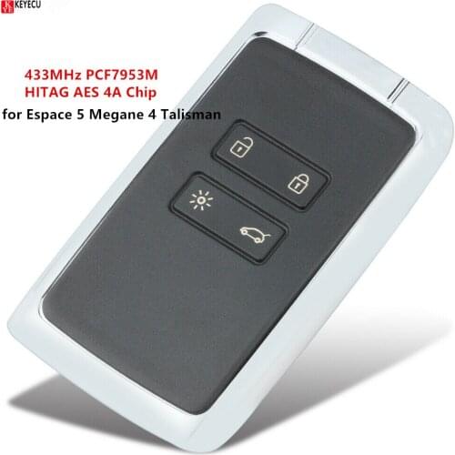 KEYECU for Renault Espace 5 Kadjar Megane 4 Talisman 2016 2017 2018 Remote Car Key Fob 433MHz PCF7953M HITAG AES 4A Chip