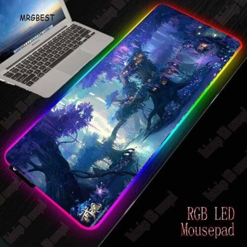 MRGBEST 900x400x4mm L Fantasy Tree Forest Mousepad Large Computer Mats LED Gaming Night RGB USB Wired Lighting Mat for CSGO Dota