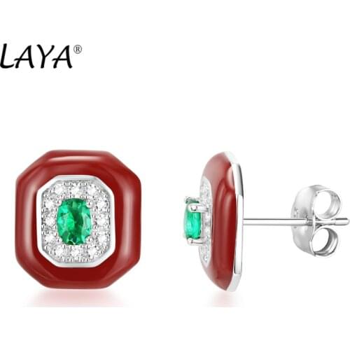 Laya Silver Stud Earrings For Women Pure 925 Sterling Silver Fashion Minimalist Cubic Zirconium серьги Fine Jewelry Enamel