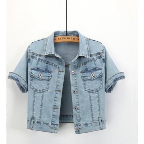Summer Jeans Jacket Women 2021 Short Jean Denim Jacket Korean Fashion Short Sleeve Female Coat New Clothes Veste Jeans Femme XL