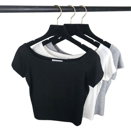 Summer T-Shirt Women O-Neck Solid High Waist Short Fashion T-shirts For Women Casual Slim Womens T-Shirt Camiseta Mujer Top