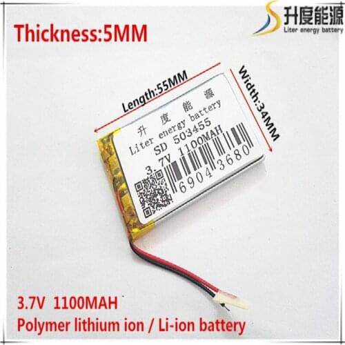 3.7V 1100mAh 503455 Lithium Polymer Li-Po li ion Rechargeable Battery cells For Mp3 MP4 MP5 GPS mobile bluetooth