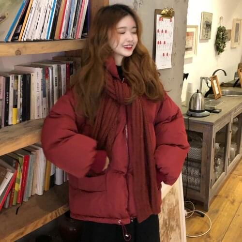 Make firm offers little red cotton-padded jacket female brief paragraph bread new South Korea send scarf and cap