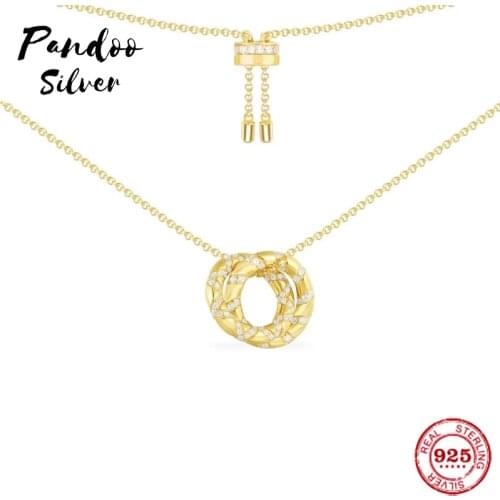 Fashion Charm Sterling Silver Copy 1:1 Copy,Yellow Silver Small Intertwined Hoop Adjustable Necklace Women Luxury Jewelry Gift