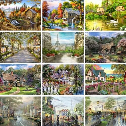 5D DIY Diamond Painting House Scenery Rhinestone Cross Stitch Picture Kit Full Diamond Embroidery Mosaic Beaded Decoration Gift