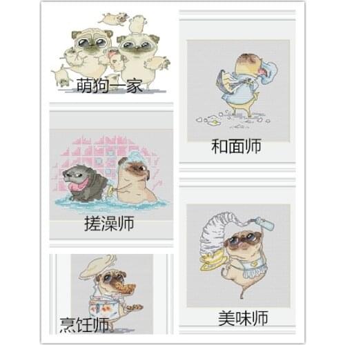 Cute Dog Series cross stitch package flower aida 18ct 14ct 11ct black cloth people kit embroidery DIY handmade needlework