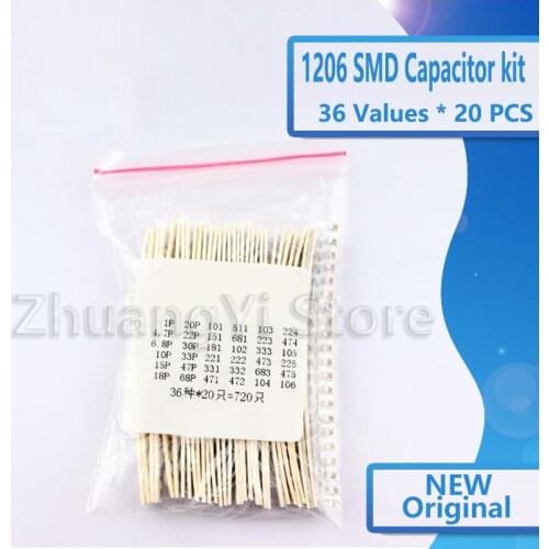 1206 SMD Capacitor assorted kit ,36values*20pcs=720pcs 1pF~10uF Samples Kit electronic diy kit