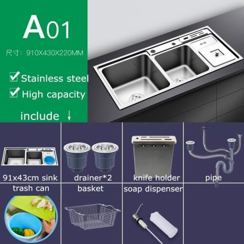 304 Stainless Steel Nano Sink with Trash Can Multi-function Kitchen Sink Thickened Kitchen Bowl 92x43 cm from Saudi Arabia