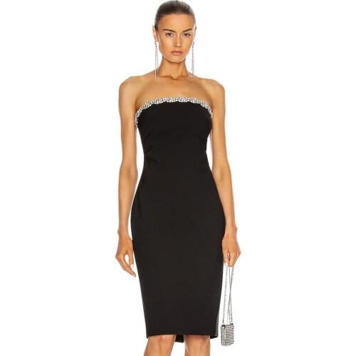 2021 summer new womens sexy black strapless tight bandage dress sleeveless diamond celebrity party boutique tube top dress