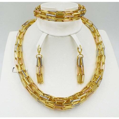 NEW High Quality Ltaly 750 Gold color Jewelry Set For Women african beads fashion necklace set earring jewelry