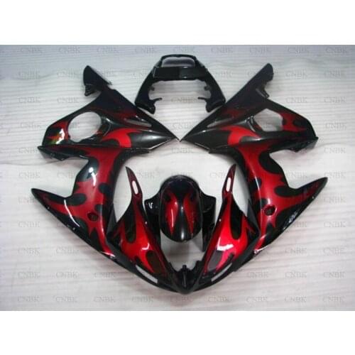 Abs Fairing for YAMAHA YZFR6 03 05 for YAMAHA YZFR6 Fairing Kits 2004 for YAMAHA YZFR6 Body Kits 2003 - 2005 Black Red Flame