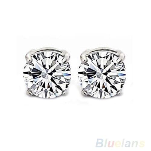 Charming 1Pair Clear Crystal Magnet Earring Unisex Mens Earring 4 Claws