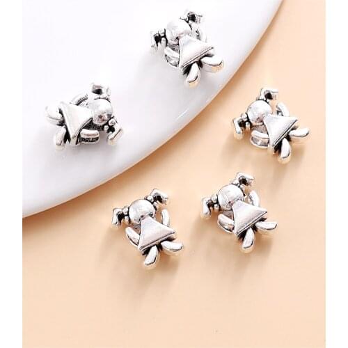 Vintage Girl Big Hole Beads Fit Pandora Charms Diy European Bracelets Jewelry Making Handmade 28pcs/lot