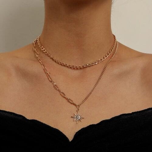 Rhinestone Shining Star Pendant Necklace for Women Gold Silver Color 2021 Fashion Jewelry Clavicle Chain Short Necklaces Female