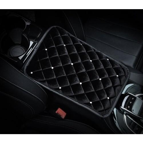 Plush Bling Auto Center Console Pad Crystal Car Armrest Console Cushion Rhinestones Soft Universal Protector Cover For Women