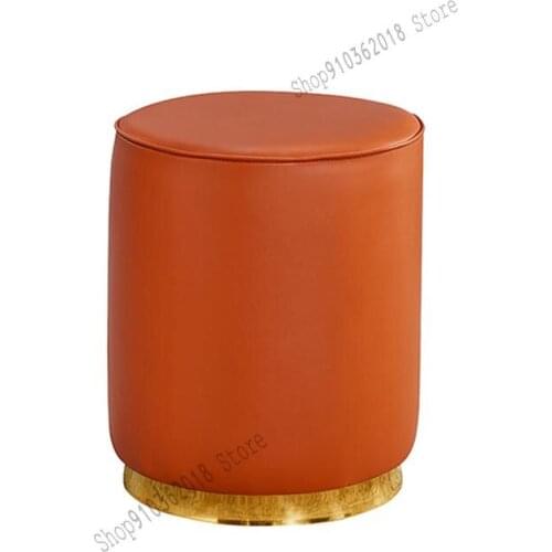 Light Luxury Simple Round Stool Leather Small Leather Stool Household Living Room Low Stool Leather Pier Sofa Stool Dressing Sto