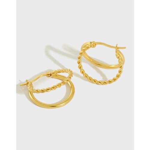 SHANICE 925 Sterling Silver Vintage Gold Hoop Earrings Loop Cicle Twisted Hoop Earrings Minimalist Golden Earrings For Women