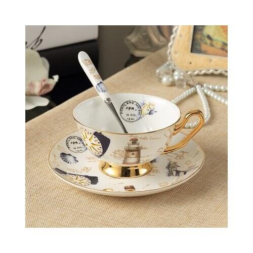 Prague postmark Lighthouse European Style cups GILDING Coaster Demitasse tea cup mat Ceramic Coffee Cup and saucer Porcelain Mug