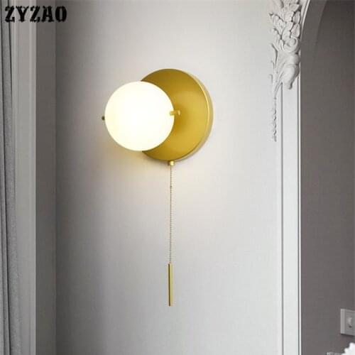 Magic Bean Zipper Switch Led Wall Lamps Nordic Living Room Corridor Glass Ball Wall Light Fixtures Bedroom Bedside Bathroom Lamp