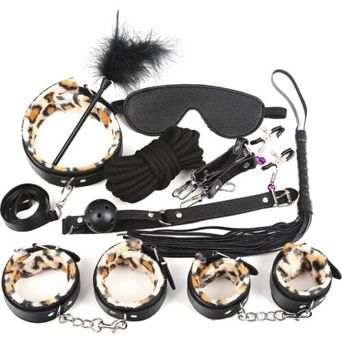 SM Adult Sex Products Leopard Print Set Female Bondage Couple Flirting Handcuffs Torture Apparatus Sex Toys for Woman 18 Shop