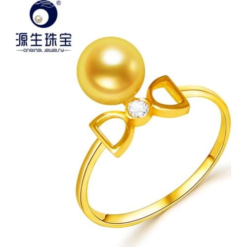 [YS] 18K Solid Gold Ring 6-7mm Genuine Gold & White Japanese Akoya Pearl Unique Engagement Ring