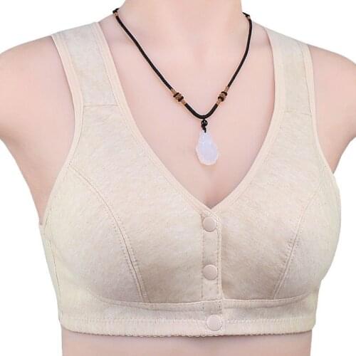 Plus Size Bras Women Front Button Bra Mothers Cotton Wireless Underwear Large Bralette 002