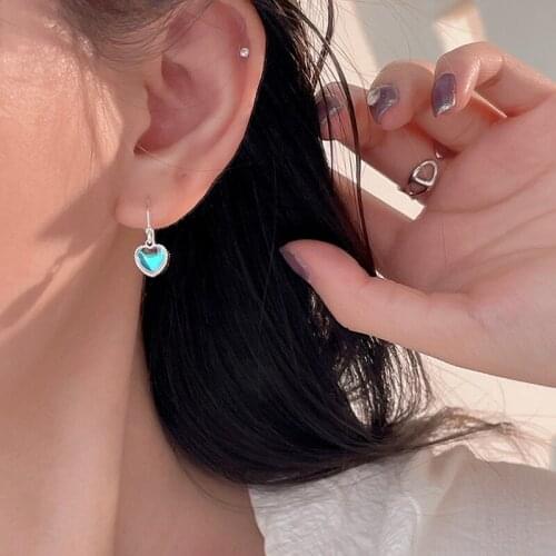 Binmonray 925 Sterling Silver Dazzle Color Polar Light Crystal Love Heart Drop Earrings for Elegant Women Korean Fashion Jewelry