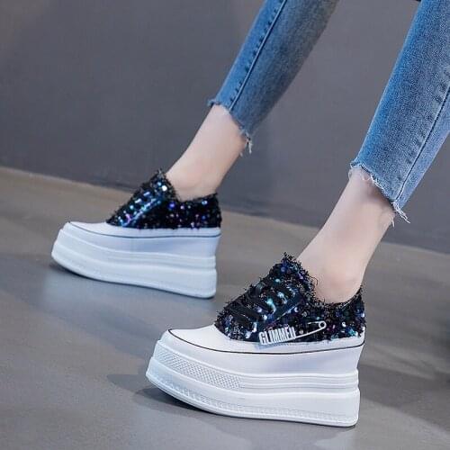 Spring Autumn New Korean Style Wedges Heels Height Increasing Platform Bling Women Pumps Shoes Ladies Casual Sneakers 20210407