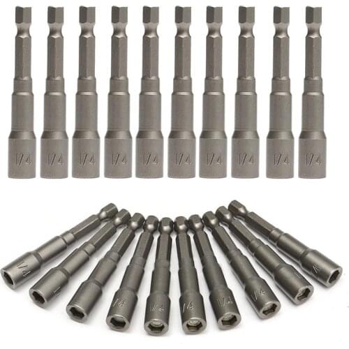 10pcs/lots 1/4'' Hex Magnetic Nut Driver Set Socket Power Drill Bits Holder Setter 65mm
