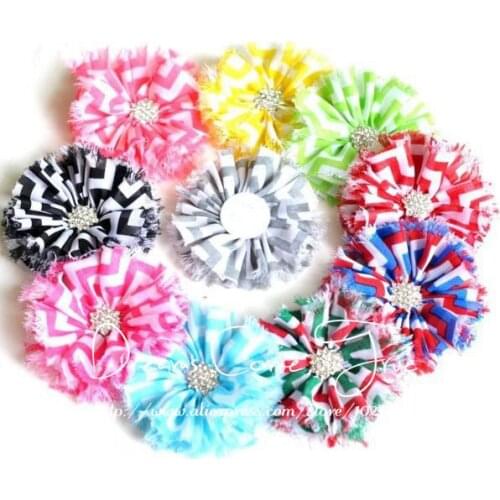 200pc/lot 3" 10Colors DIY Chic Shabby Chiffon Flower Accessories+Rhinestone Button For Headwear Artificial Fabric Hair Flowers