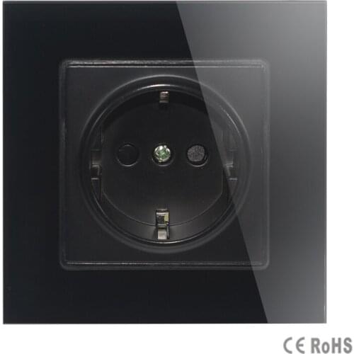 2017 Hot sale EU Standard Power Socket AC 110~250V 16A Wall Power Socket, black Color tempered Crystal Glass Panel Free shipping