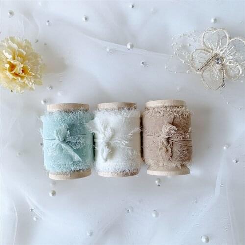 3rolls/set roll ins style Handmade Chiffon Frayed Edged Silk ribbon wedding bouquet streamers photography styling, gift wrapping