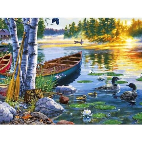 5D DIY Diamond Painting Duck Lake Landscape Cross Stitch Full Diamond Embroidery Mosaic Picture of Rhinestones Home Decor Gifts