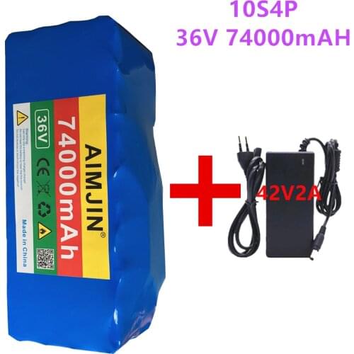36V Battery Pack 10S4P 74Ah Lithium Ion 18650 Battery Pack 1000W High Power Battery 42V 14000mAh Ebike Electric Bicycle BMS