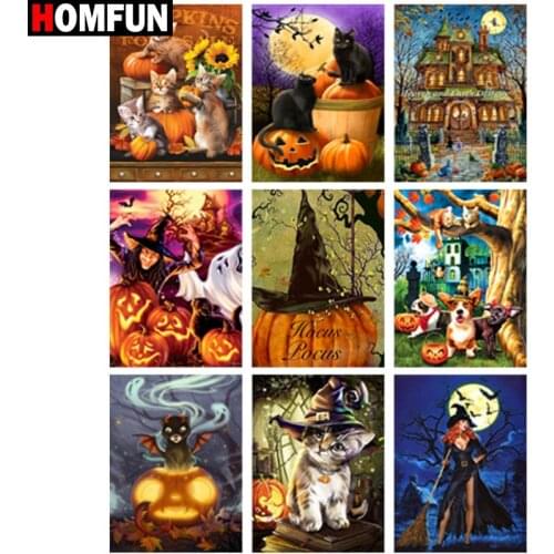 HOMFUN Diamond Painting Full Square/Round Diamond "Halloween scenery" Pattern Embroidery Cross Stitch 5D Rhinestone Painting