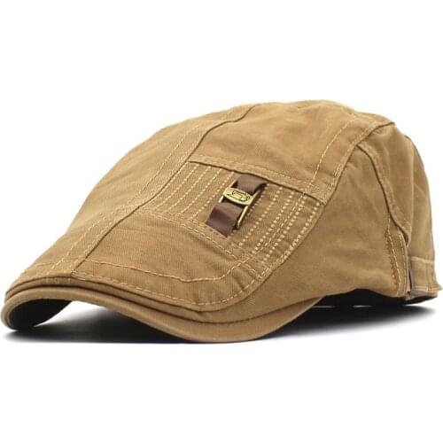 New leather I-buckle hat mens and womens Retro Cap Cotton Beret old man hat forward hat