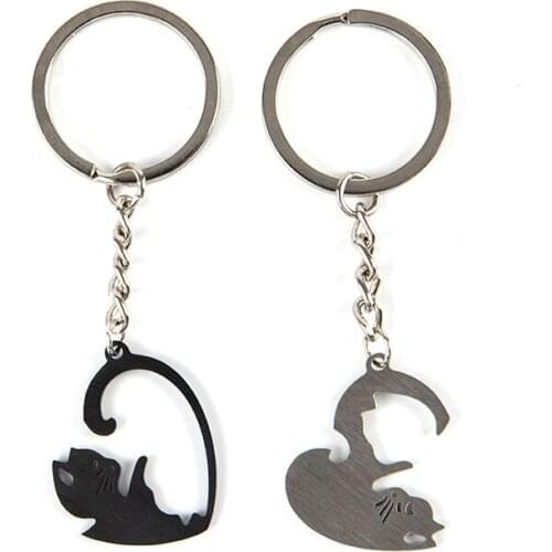 Cute Hug Cat Couple Keychains 1pair Paried Key Holder Pendant Lovers Trinket Keyring Gift