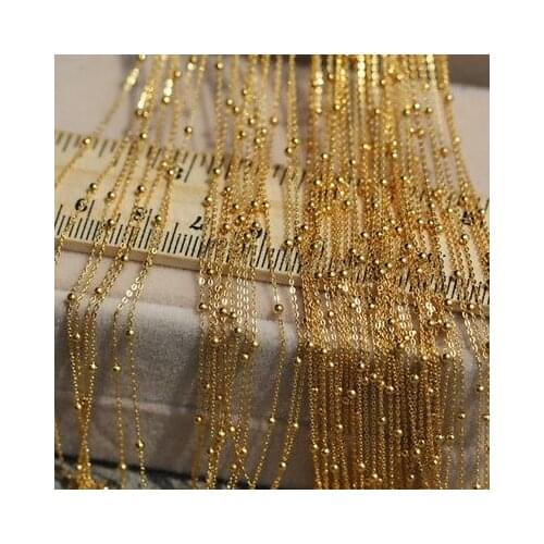 Solid 18k Yellow Gold Luck O Chain With Smooth Beads Necklace 15.7inch -19.6inchL